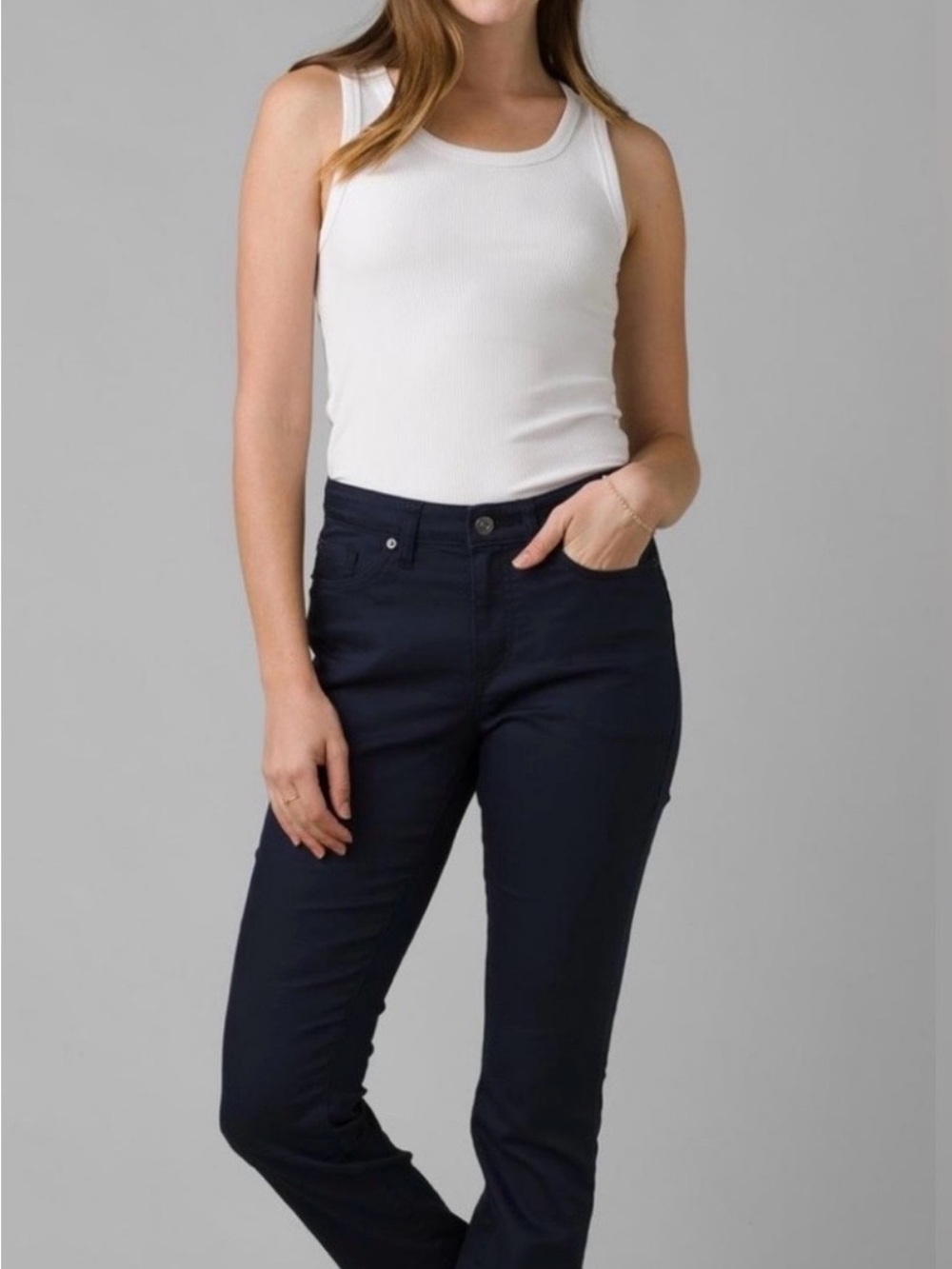Prana Kayla high rise Straight-Leg Jeans in Navy Blue
